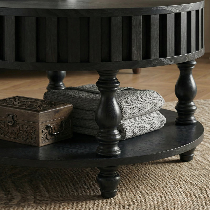 Table basse française avec plateau rabattable et rangement caché, Noir
