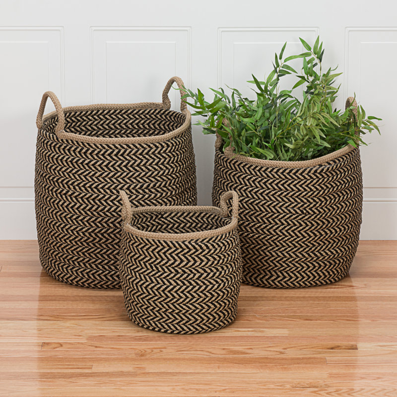 Preve Storage Basket with Handles, 17" H x 18" W x 17" D, Taupe/Black