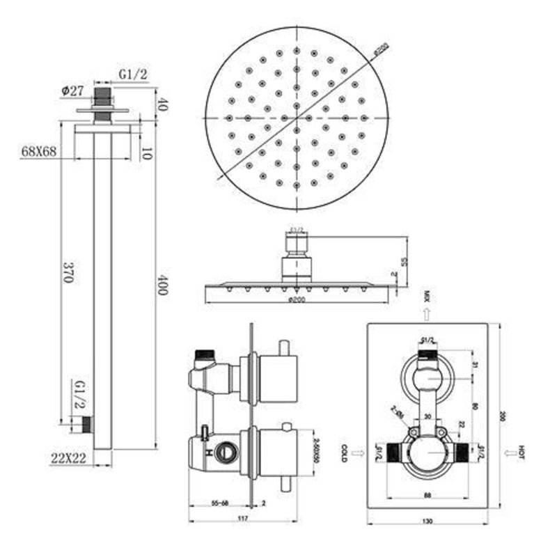 Ensemble de douche thermostatique Nariman ultra mince avec un design élégant pour un confort optimal