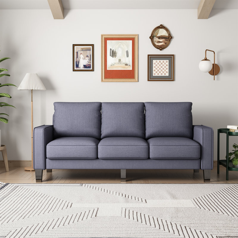 Canapé à accoudoirs carrés 75 po, Mélange de lin gris foncé