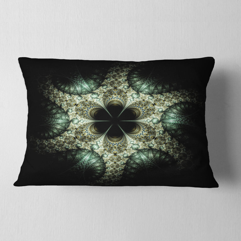 Jaune et vert fleur fractale - coussin imprimé abstrait