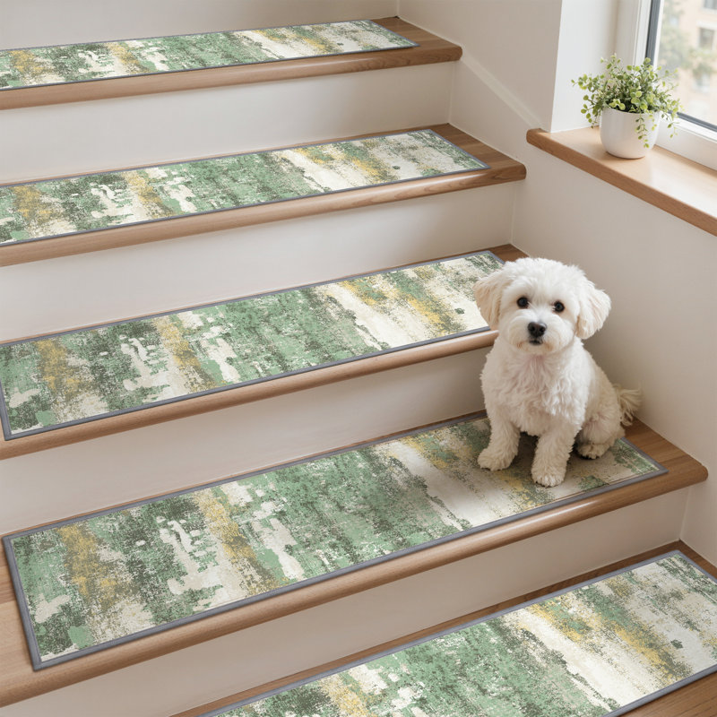 Tapis antidérapant pour marches d'escalier en bois avec envers adhésif réutilisable, Vert