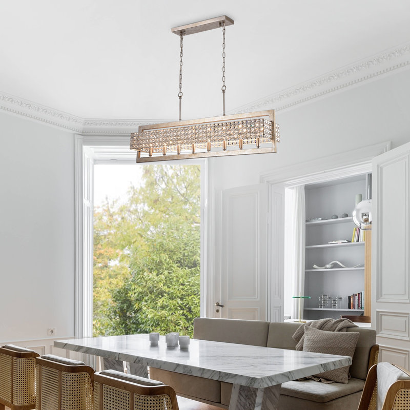 8 - Light Dimmable Kitchen Island Square / Rectangle Chandelier, Antique Silver