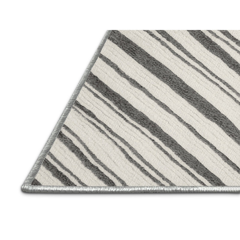  Tapis gris délavé à rayures lavables, Rectangle 6 pi x 9 pi