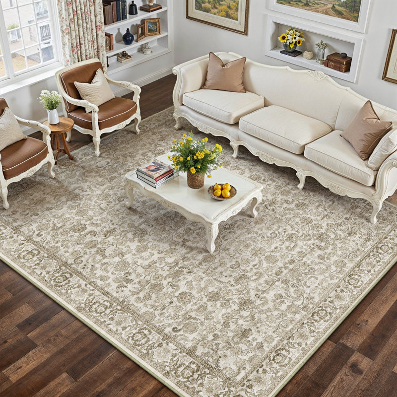 Tapis oriental lavable à la machine avec envers antidérapant Kitty, Rectangle 5 pi x 7 pi, Brun