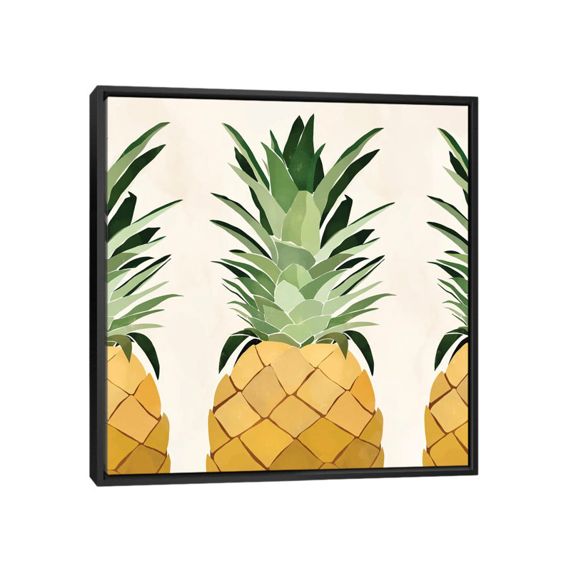 Reproduction d’art graphique, "Pineapple trio" par Bria Nicole, Pas de tapis, Toile avec cadre noir