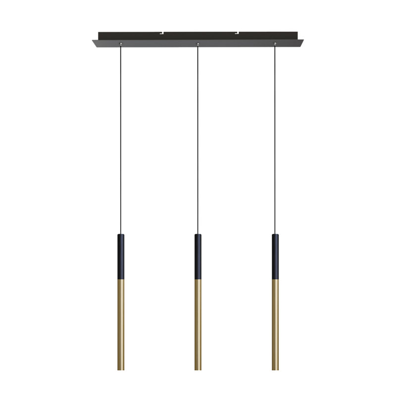 Baileyton 3 - Light Kitchen Island Pendant, Black Top and Brushed Brass