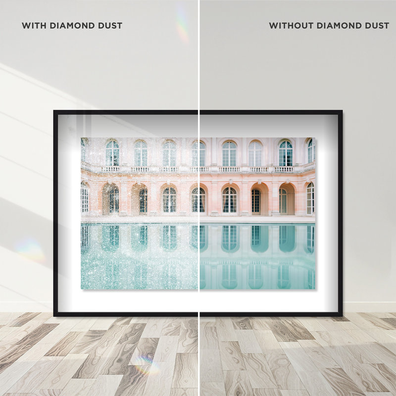 Oliver Gal Palace Dreamy Pond Architecture - Diamond Dust Shadowbox Framed Wall Art, 32" H x 47" W, Black
