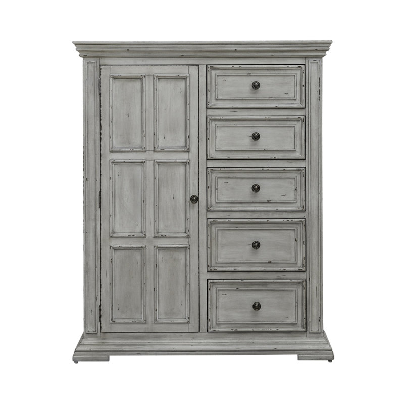  Temple Cloud 5 Drawer Door Chest w/ Adjustable Shelves, White