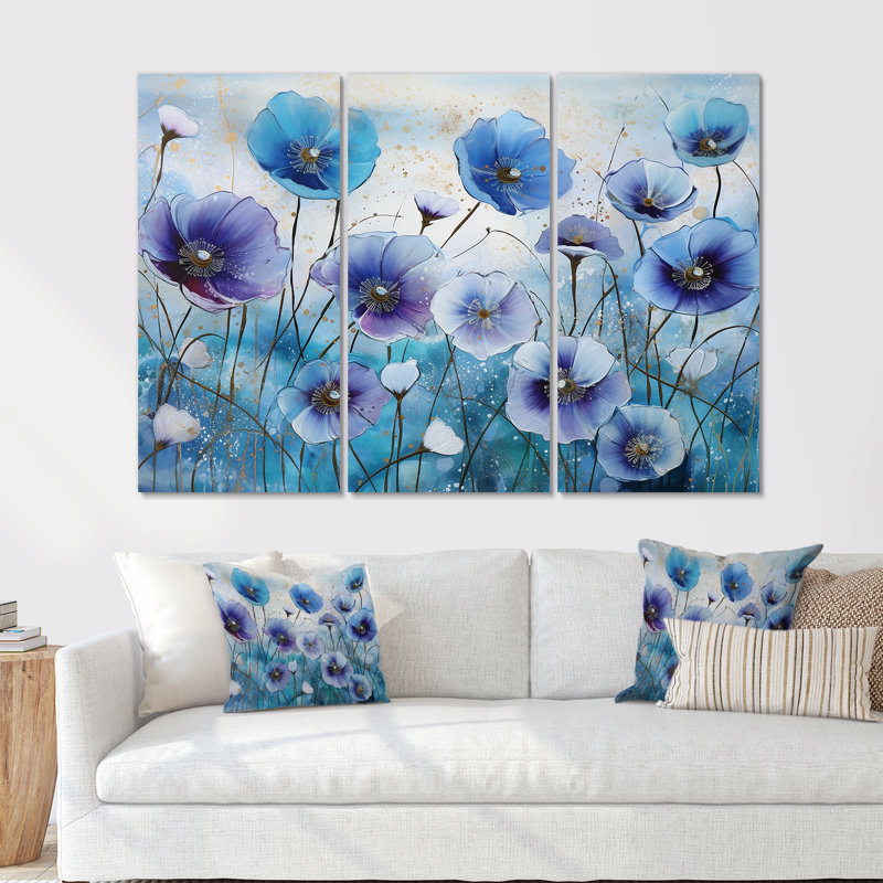 «Blue and Purple Morning Glory Flowers» - ensemble de reproductions d'art mural, Toile tendue, H 40 po x l 60 po x P 1 po