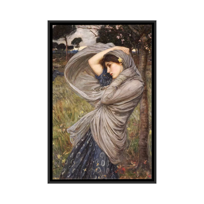 «Boreas, 1903» par John William Waterhouse - reproduction imprimée, H 26 po x l 18 po x P 1,5 po, Toile avec cadre noir