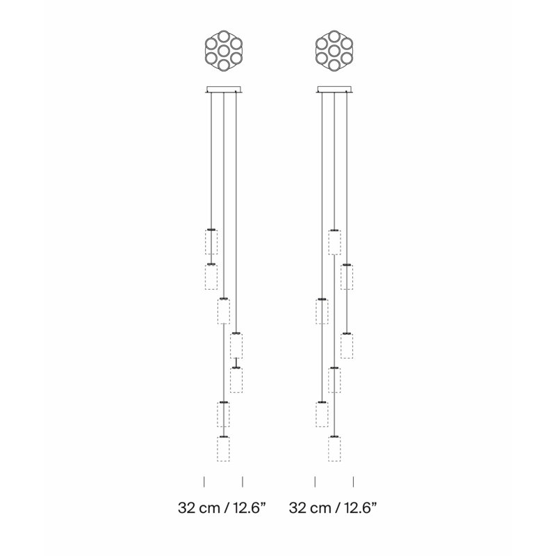 Cirio Cascada 12, 323.7" H x 12.6" W x 12.6" D, 7 Lights, 64.6 W