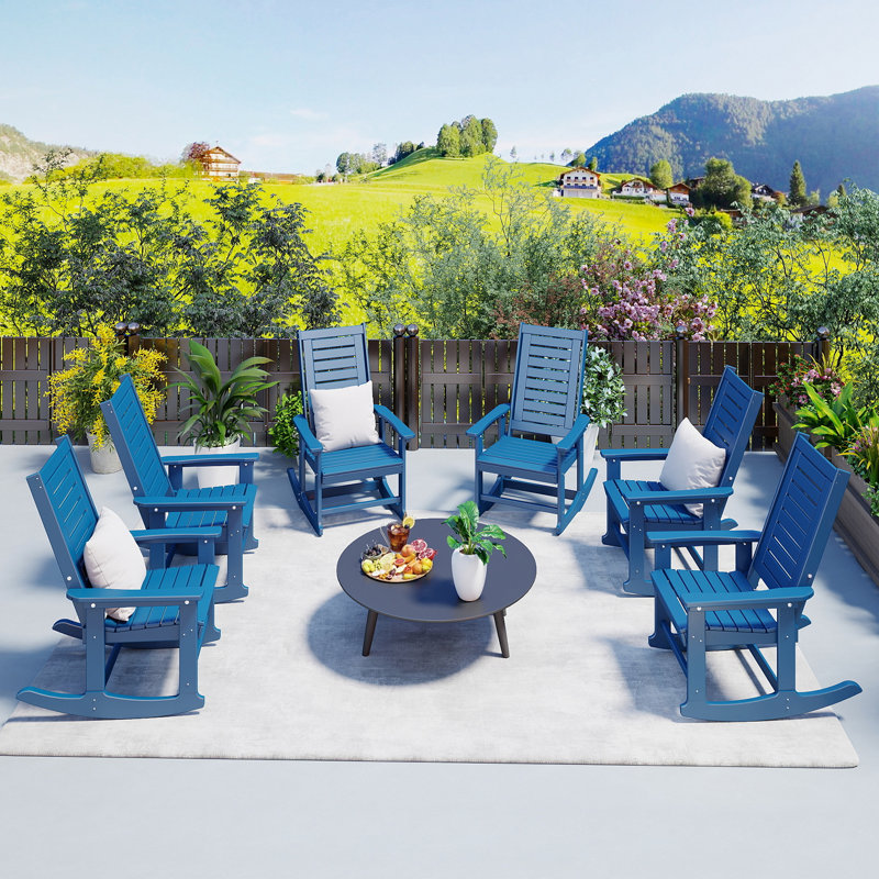 Chaise berçante d'extérieur Hdpe (ensemble de 6), Bleu