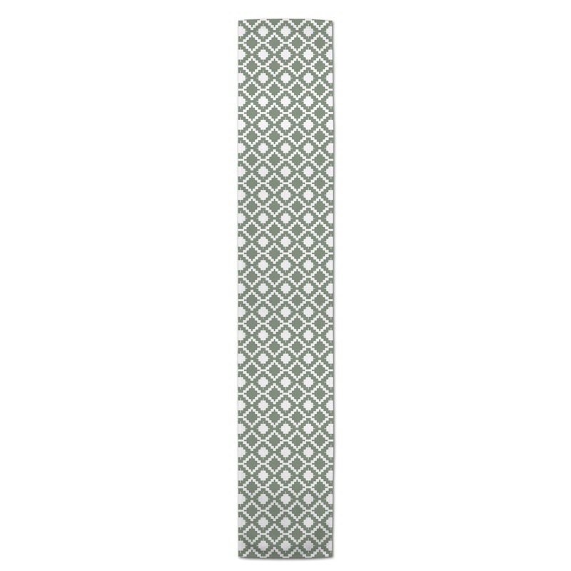 Chemin de table en losanges pointillé Nalston, 72 po x 16 po, Sauge vert, Géométrique 3