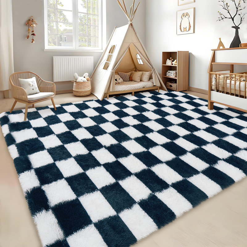Abstract Rug Checkerboard Area Carpet Machine Washable Non-slip Stain Resistant Rugs for BedroomNurseryLiving RoomHome Office