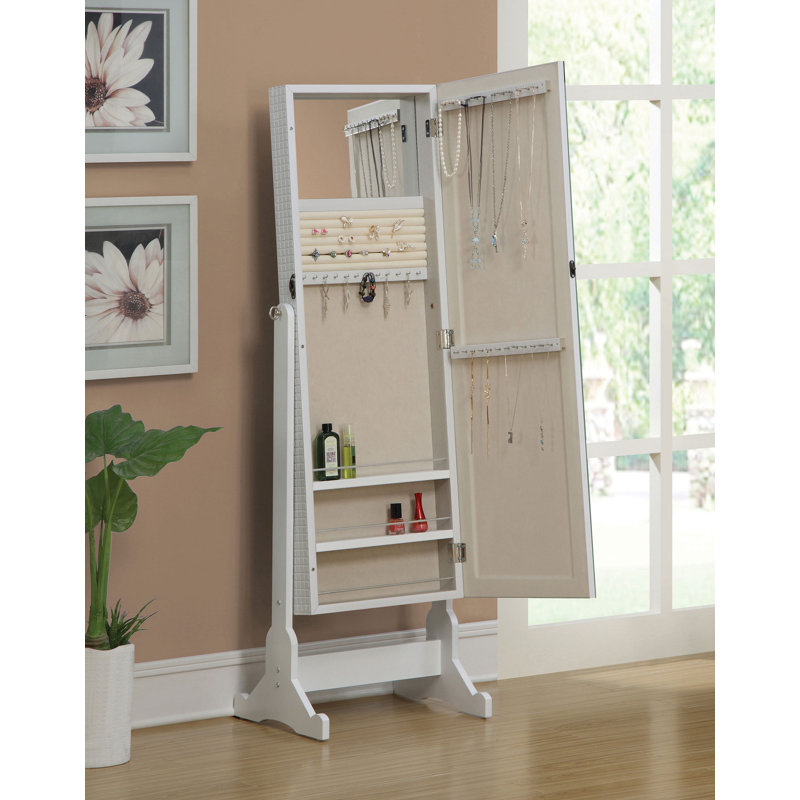 Miroir de plancher rectangulaire en bois manufacturé Clari, Blanc
