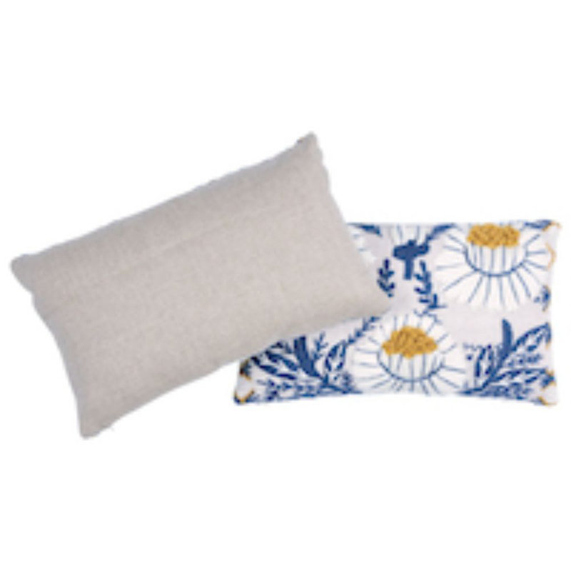 Marguerite Embroidery Pillow B, Blue/Ochre