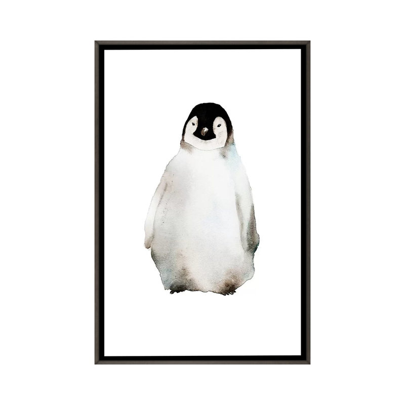 Art pingouin, H 26 po x l 18 po x P 1,5 po, Toile encadrée de bois rustique foncé