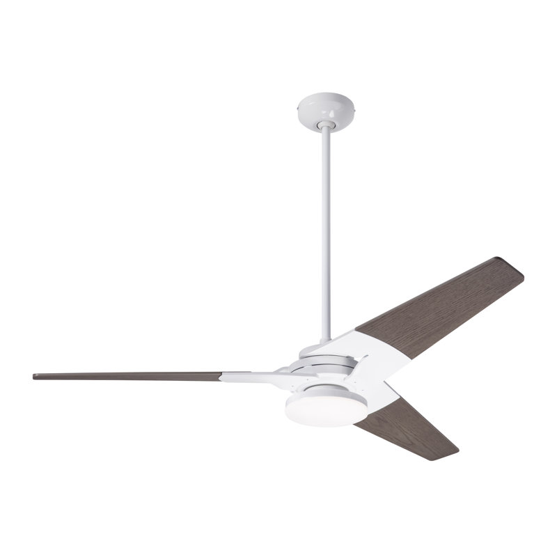 Torsion LED Downrod Ceiling Fan, Graywash, Handheld Remote Control (2-wire), Gloss White