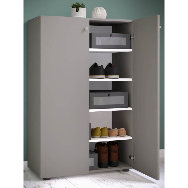 10 Pair Shoe Storage Cabinet, Grey/Brown/Blue