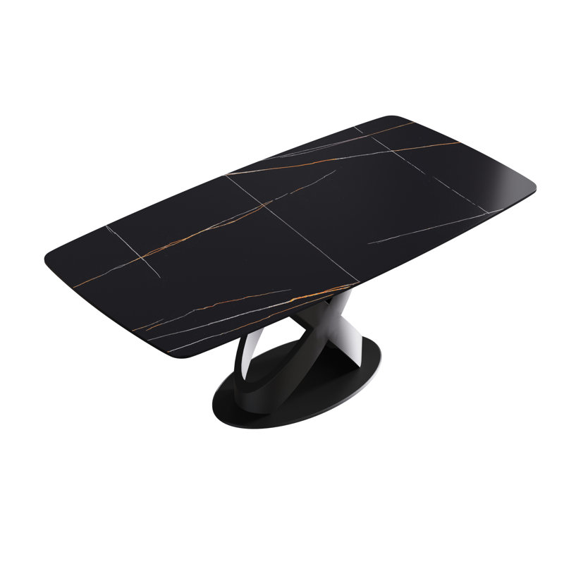 Sintered Stone Top Pedestal Dining Table, Black, 29.53"H x 70.87"L x 35.43"W, Black