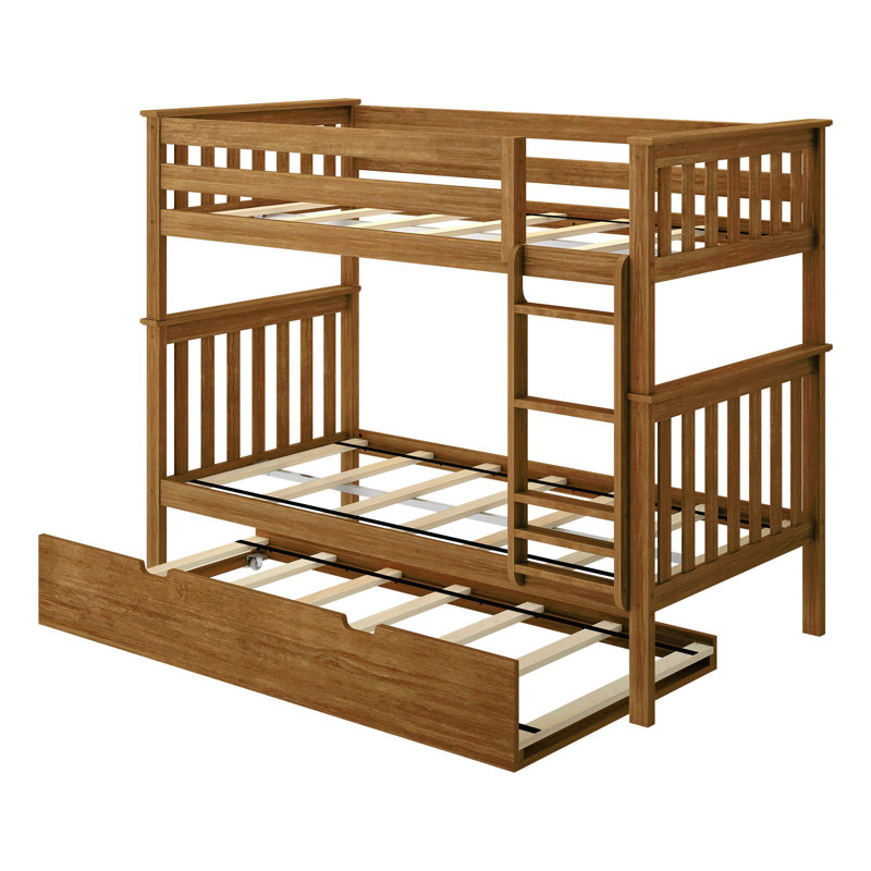 Walters Kids Twin Over Twin Bunk Bed with Trundle, Pecan, Twin over Twin