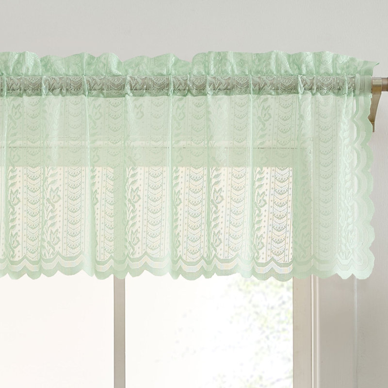 Nikole Floral Rod Pocket Lace Semi Sheer Voile Short Valance for Small Windows, Kitchen & Bathroom - 54 x 18 Inch Length