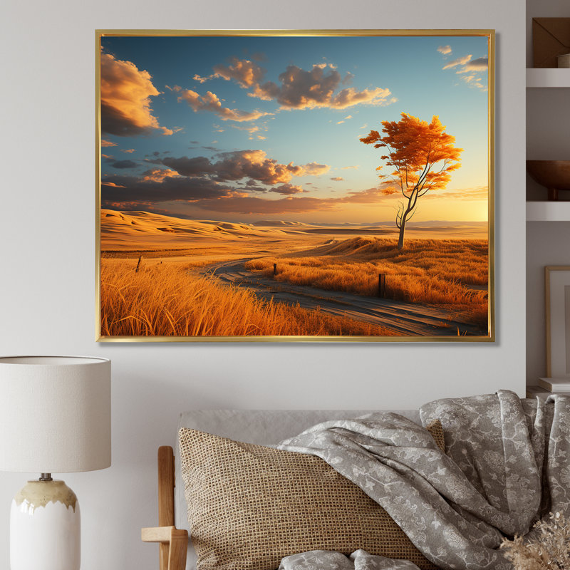 " Hrmonous Prairie Symphony I ", Gold Floater Framed, 30" H x 40" W x 1.5" D