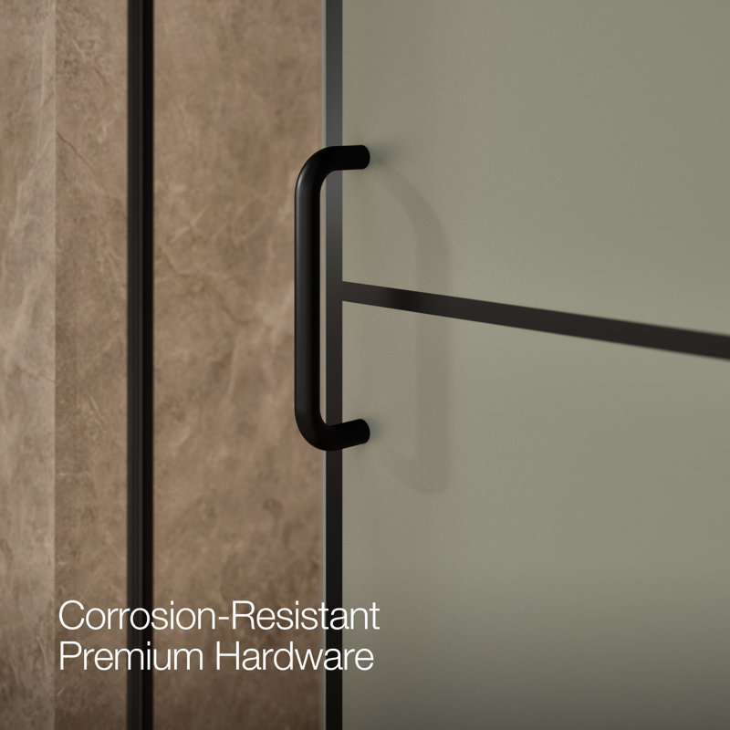 Sliding Shower Door, 75-1/2-In H X 68-1/4 - 71-5/8-In W, Frosted w/Rectangular Grid