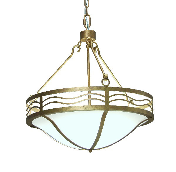 White and Gold 3-Light Glass Bowl Pendant
