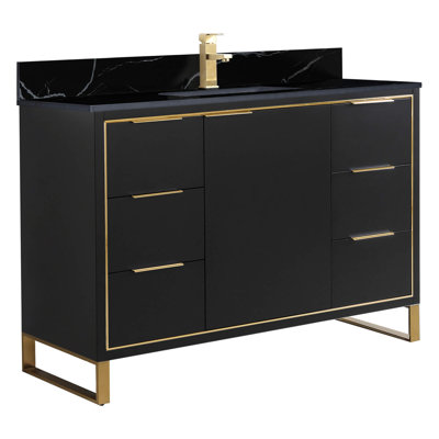 Meuble-lavabo sur pied simple avec plateau en pierre 48 po Gerzon