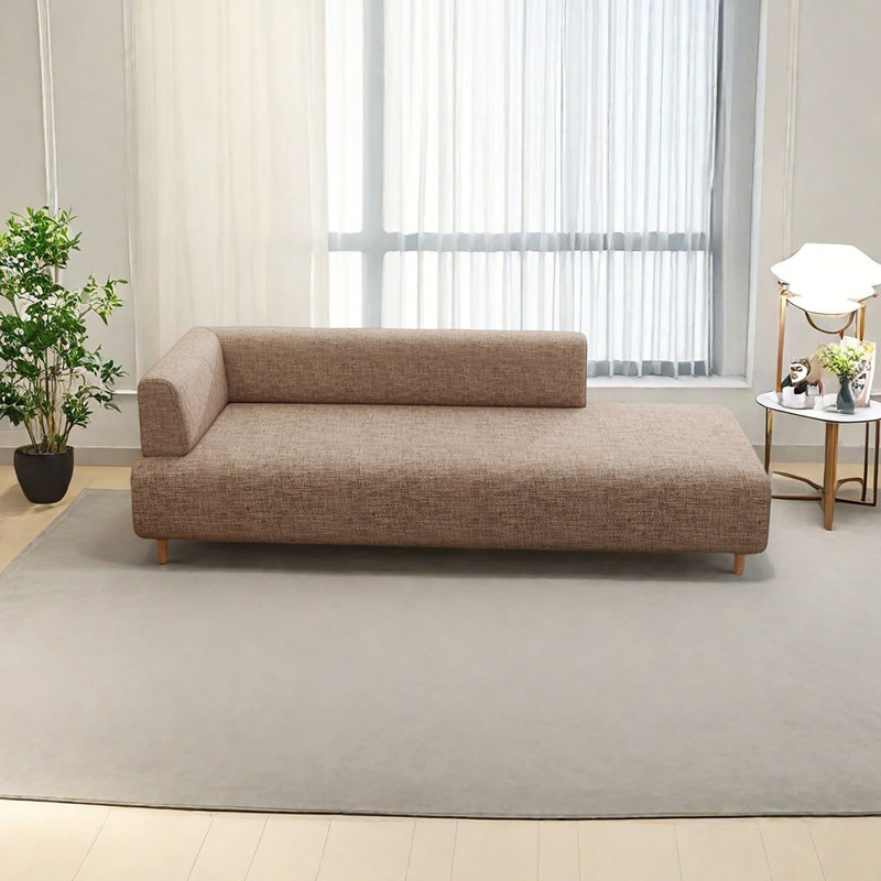 Luxueuse chaise longue moderne et éponge, Orienté à gauche (vu de face), Mélange de lin brun clair