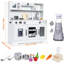 Ensemble de cuisine en bois, ensemble de cuisine avec accessoires de cuisine, micro-ondes, four, évier, lumières et sons réels