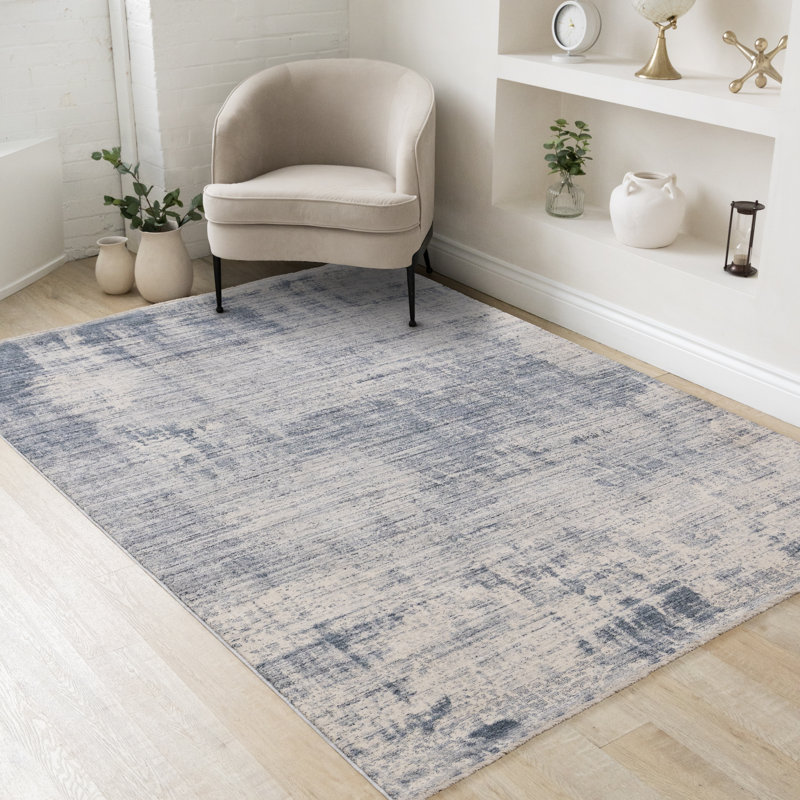 Tapis abstrait bleu contemporain abstrait Abstract, 5 pi 3 po x 7 pi 10 po