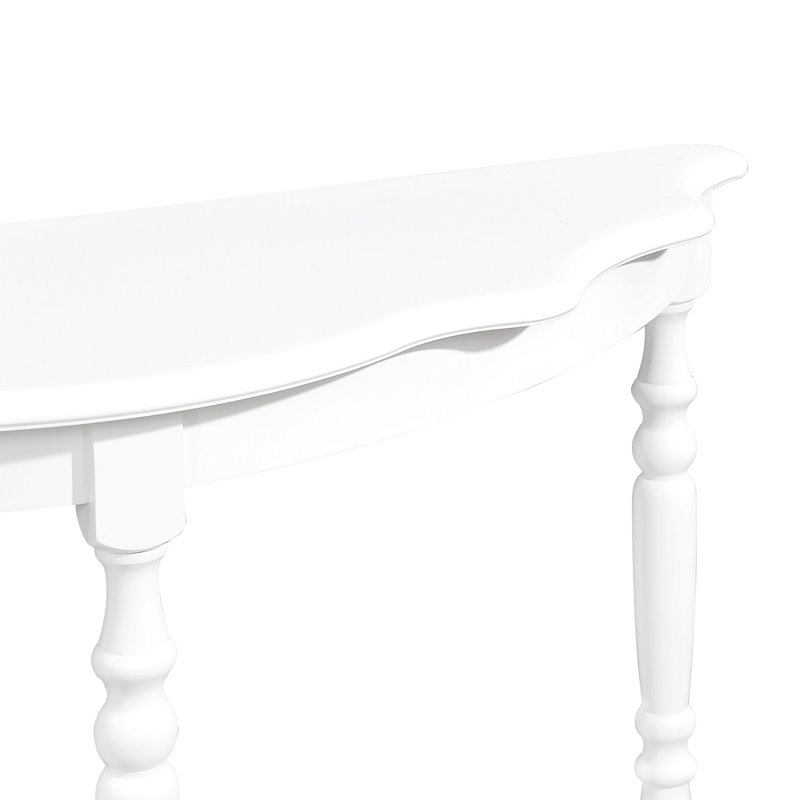 42'' Retro Circular Curved Half-Moon Console Table With Cloud Design Top And Open Shelf Solid Wood Frame And Legs, White