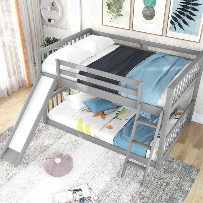 Lit superposé au-dessus d'un lit double gris avec glissade portable et pliable - innovant, Gris