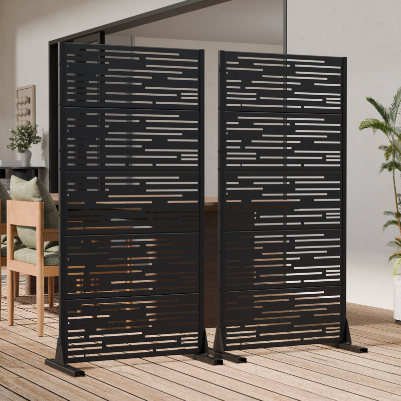 H 60 po x l 30 po x P 16 po avec écran d'intimité en métal et panneau de clôture en treillis, 59" H x 30" W x 16" D, Noir