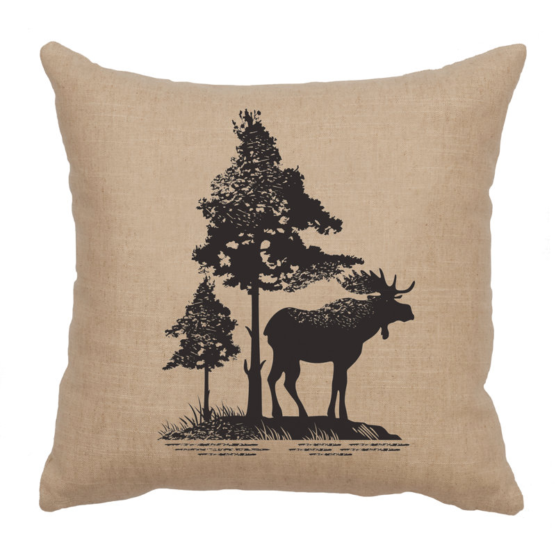Wooded River Image Pillow - Moose Tree - Linen Natural, Natural