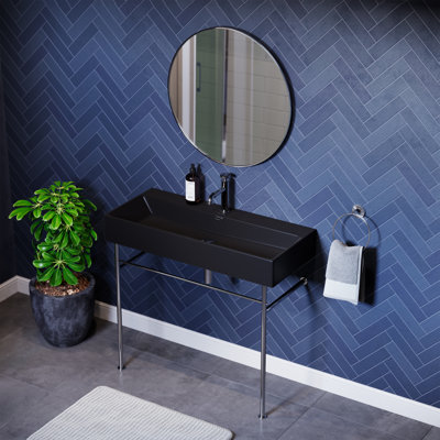 Claire 40 Ceramic Console Sink Matte Black Basin
