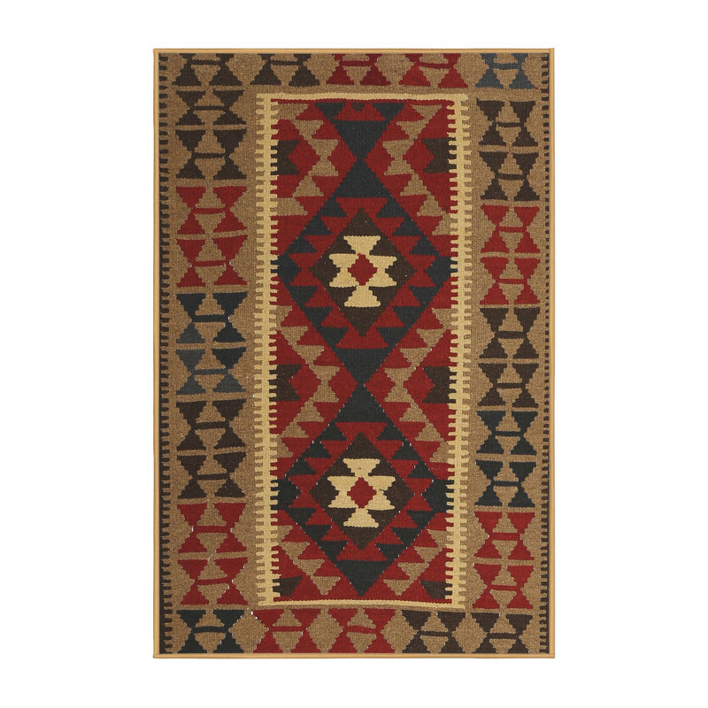 Tapis de zone rouge/brun/crème contemporaine, Rectangle 5 pi x 7 pi