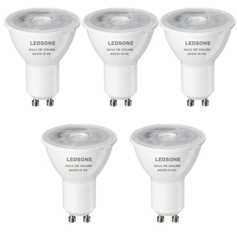 5 PackLED GU10 Bulb Cool White 6400K 3W (30W Equivalent) Spotlight Light Bulb, Energy Saving,  300LM, 100° Beam Angle, Non-Flicker, Non-Dimmable, for Home Lighting
