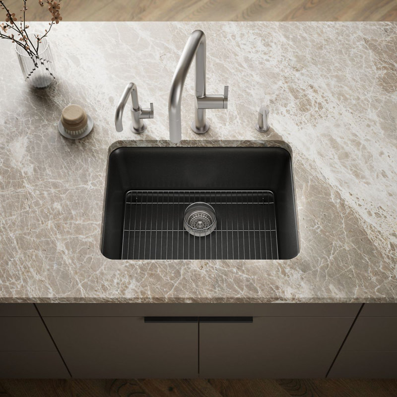 Évier de cuisine encastrable avec accessoires L 25 po x l 18 po Cairn®, Noir mat