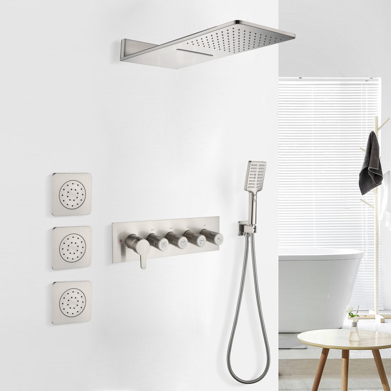 Complete Shower System with Rough in-Valve, Brushed Nickel