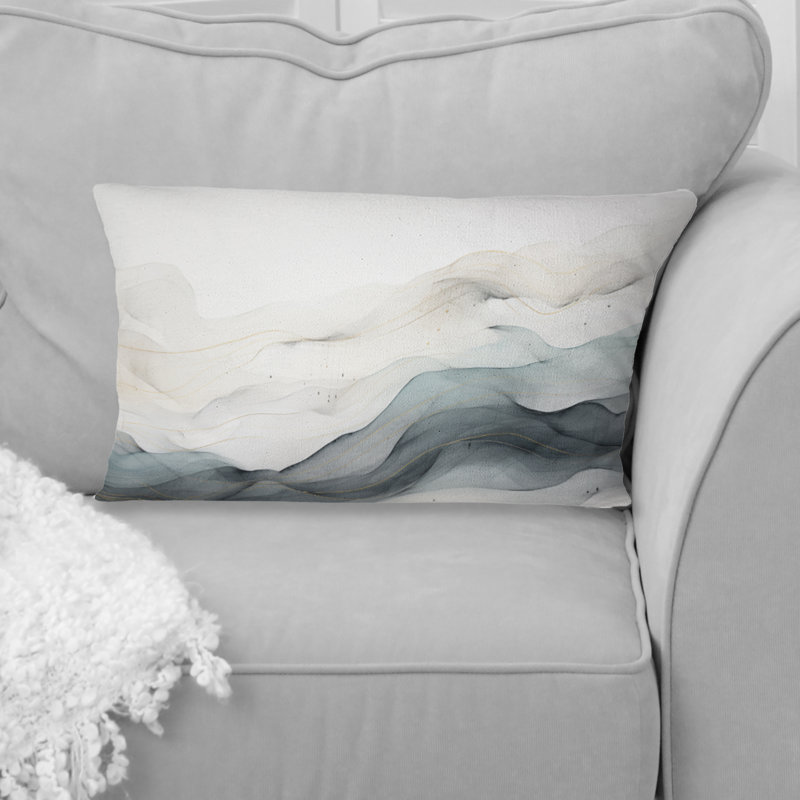 Bleu gris, dessin au trait, conceptuel abstrait II - Coussin décoratif imprimé