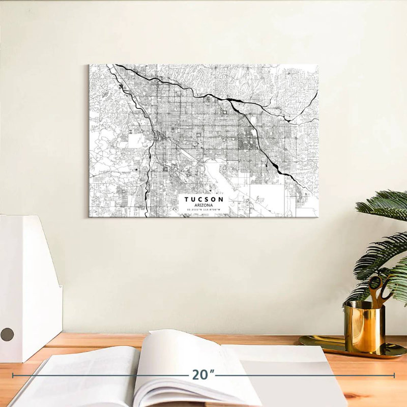 Carte de la ville de Tucson, H 8 po x l 12 po