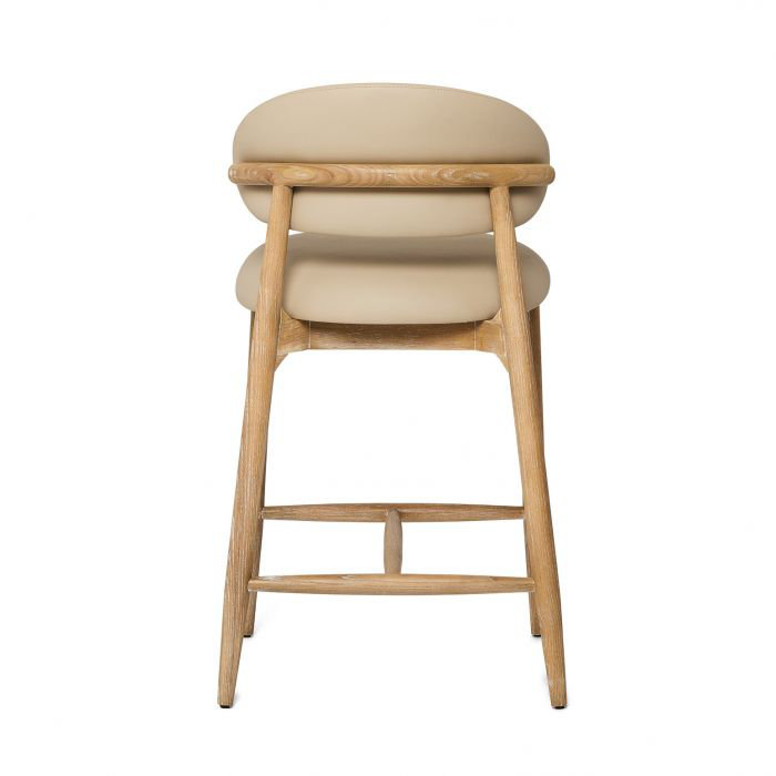 Liam Upholstered Stool with Solid Wood Frame, Cream Latte Seat/White Wash Frame