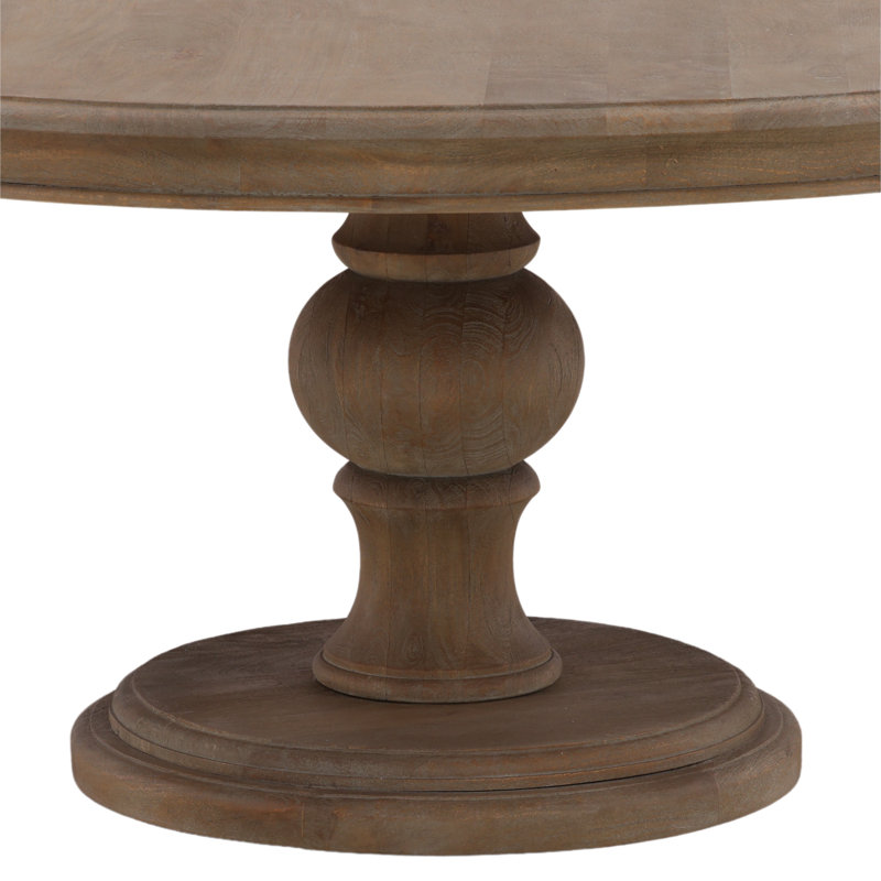 Babb 47" Round Mango Wood Hand Carved Pedestal Sienna Gray Finish Dining Table, 30"H x 60"L x 60"W