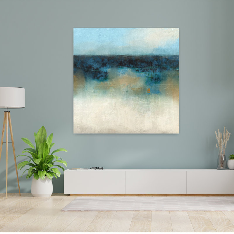 Indigo, art abstrait de paysage côtier, H 48 po x l 48 po