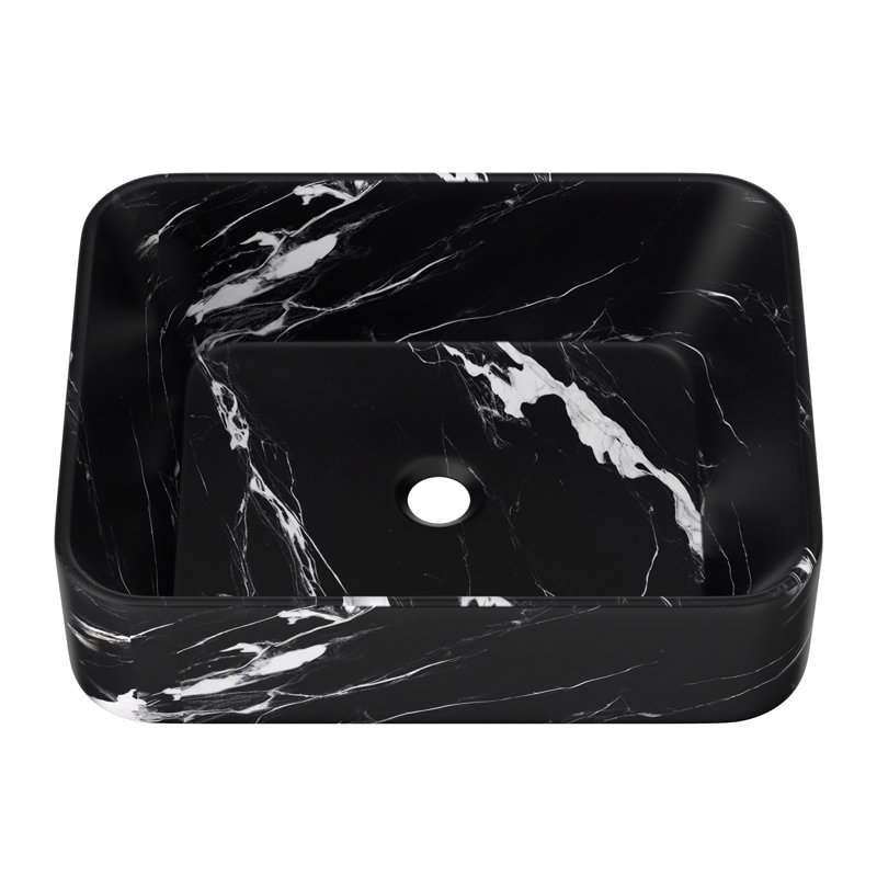 19"×15" black marble vein square vessel sink