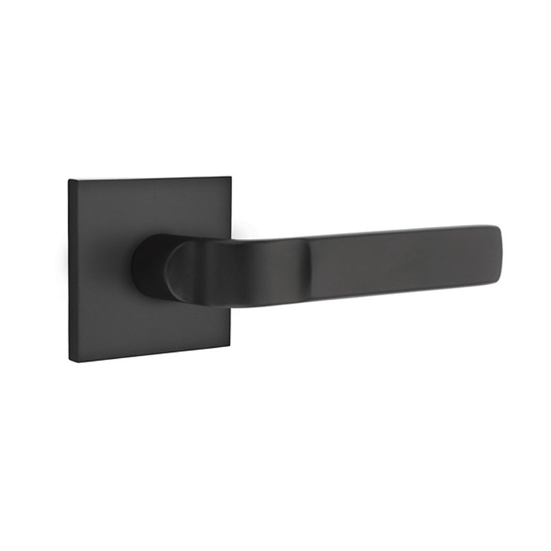 Aston Flat Privacy (Bed & Bath) Door Lever with Square Rosette, Flat Black, Left